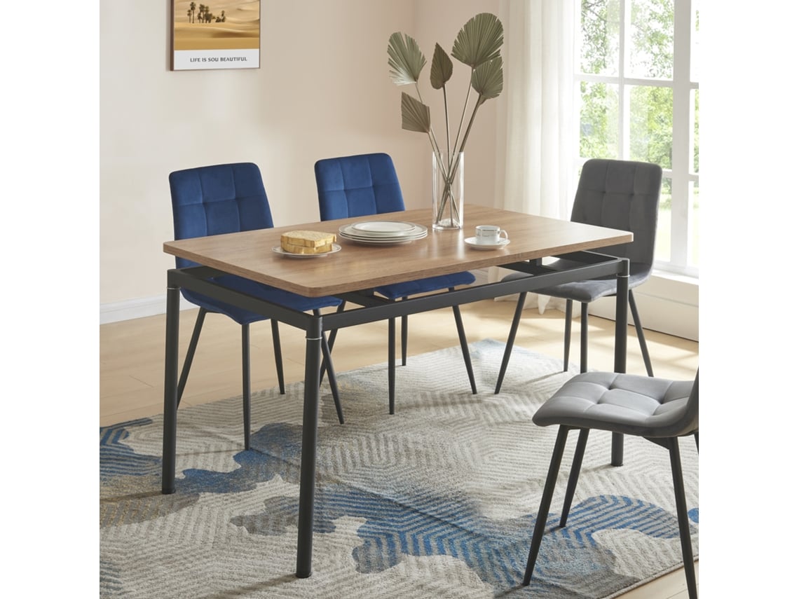 Mesa de Jantar Hemnes Retangular 4 Pessoas Aço Mdf 120X70X75 Cm Efeito Carvalho Preto EN.CASA