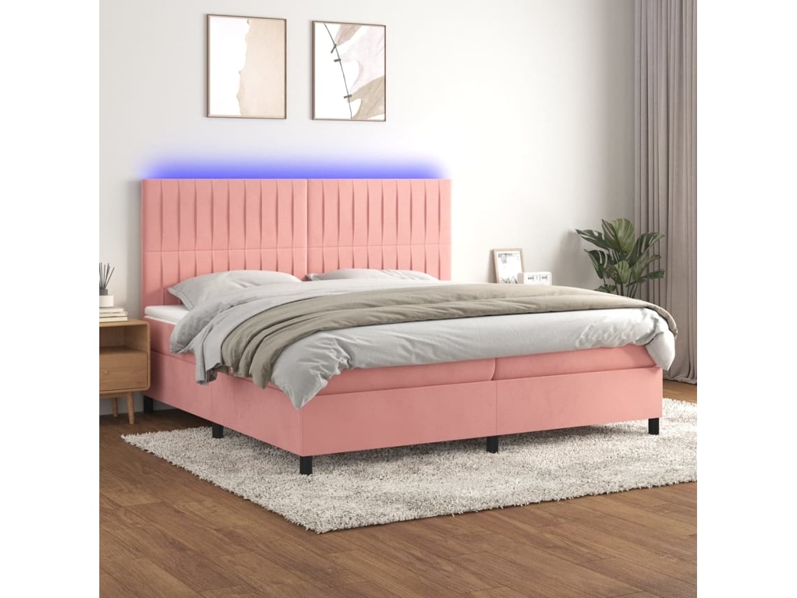 Cama Box Spring VIDAXL Colchão/LED (Rosa - Veludo - 200 x 200 cm)