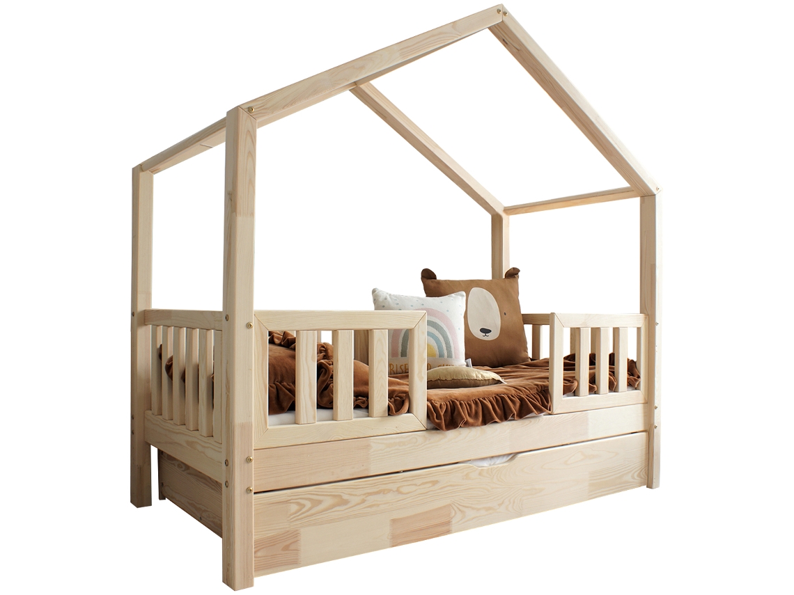 Cama Barreiras Base Ripas Gaveta Roxane PETITS-MEUBLES Madeira Bege (90x190)