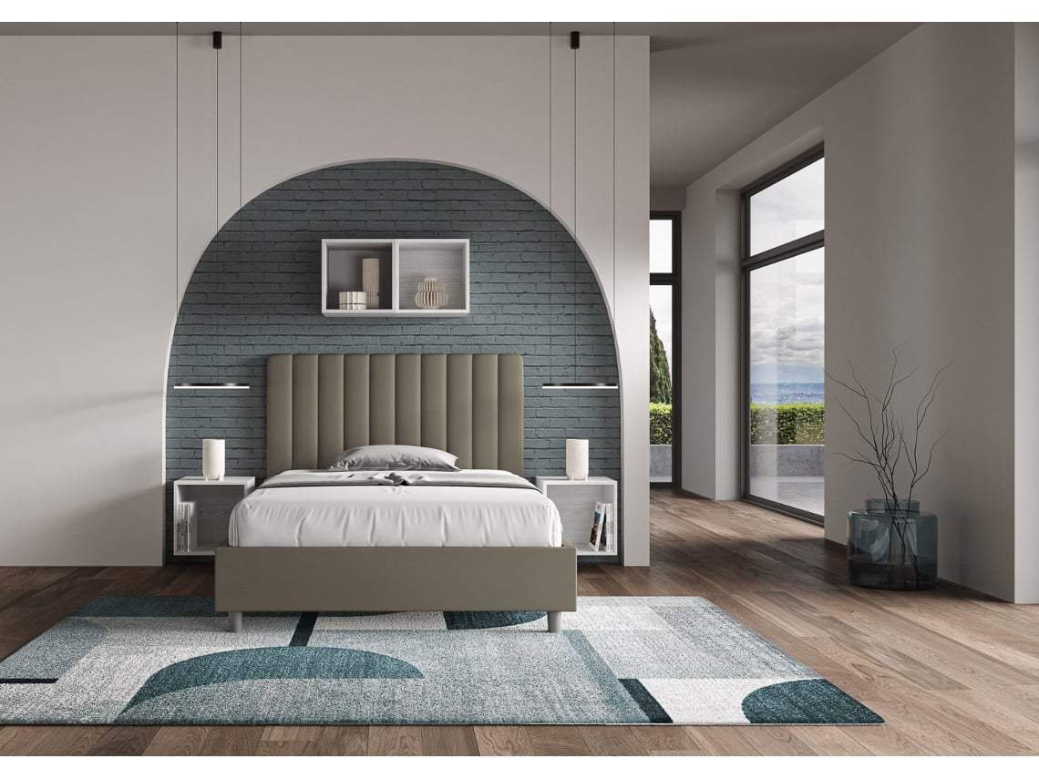 Cama de Casal Sem Estrado Estofada AguedaITYHOME (140 x 210 cm - Painéis de Melamina e Couro Sintético)