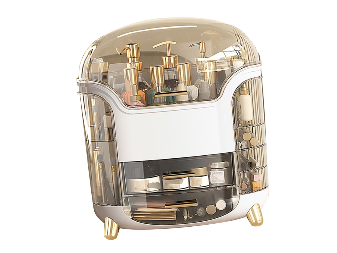 Caixa De Cosméticos Grande Capacidade Compartimento De Armazenamento Rotativo À Prova Dágua Transparente Vertical Organizador De Maquiagem Branco