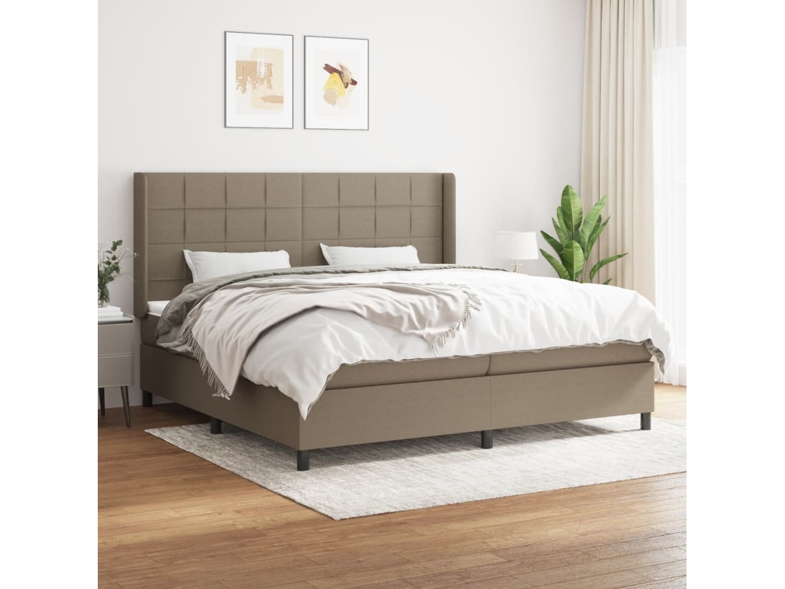 vidaXL Cama com molas/colchão 200x200 cm tecido castanho-acinzentado