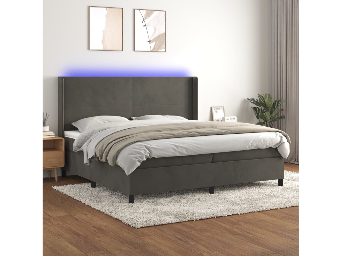 Cama Box Spring VIDAXL (Cinzento - Veludo - 203 x 203 x 128 cm)