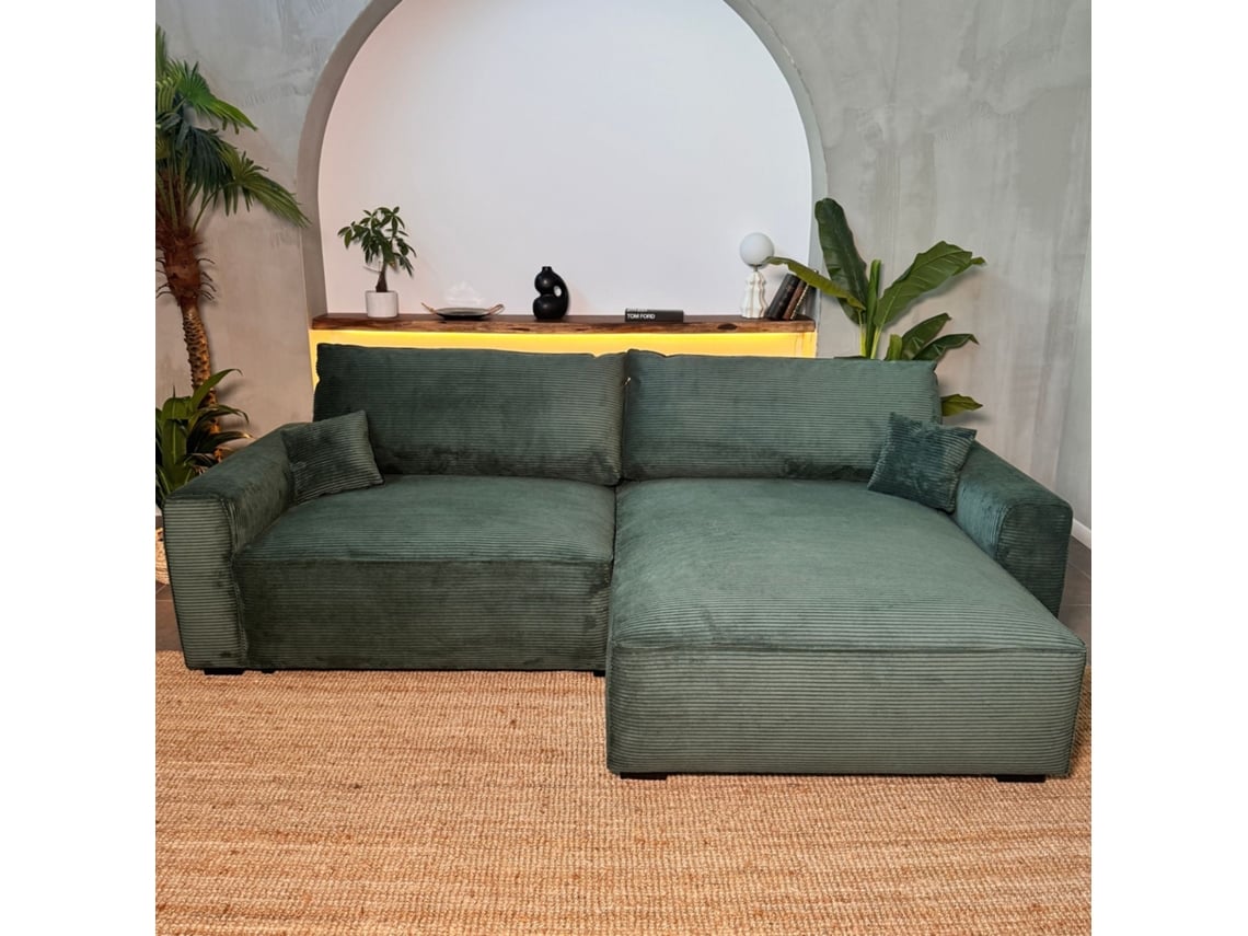 Sofá Cama 3 Lugares BUDWING Lauren Verde Abeto + Chaise c/ Arrumação Integrada (269 x 158 x 96 cm - Reversível Lado Direito/Esquerdo)