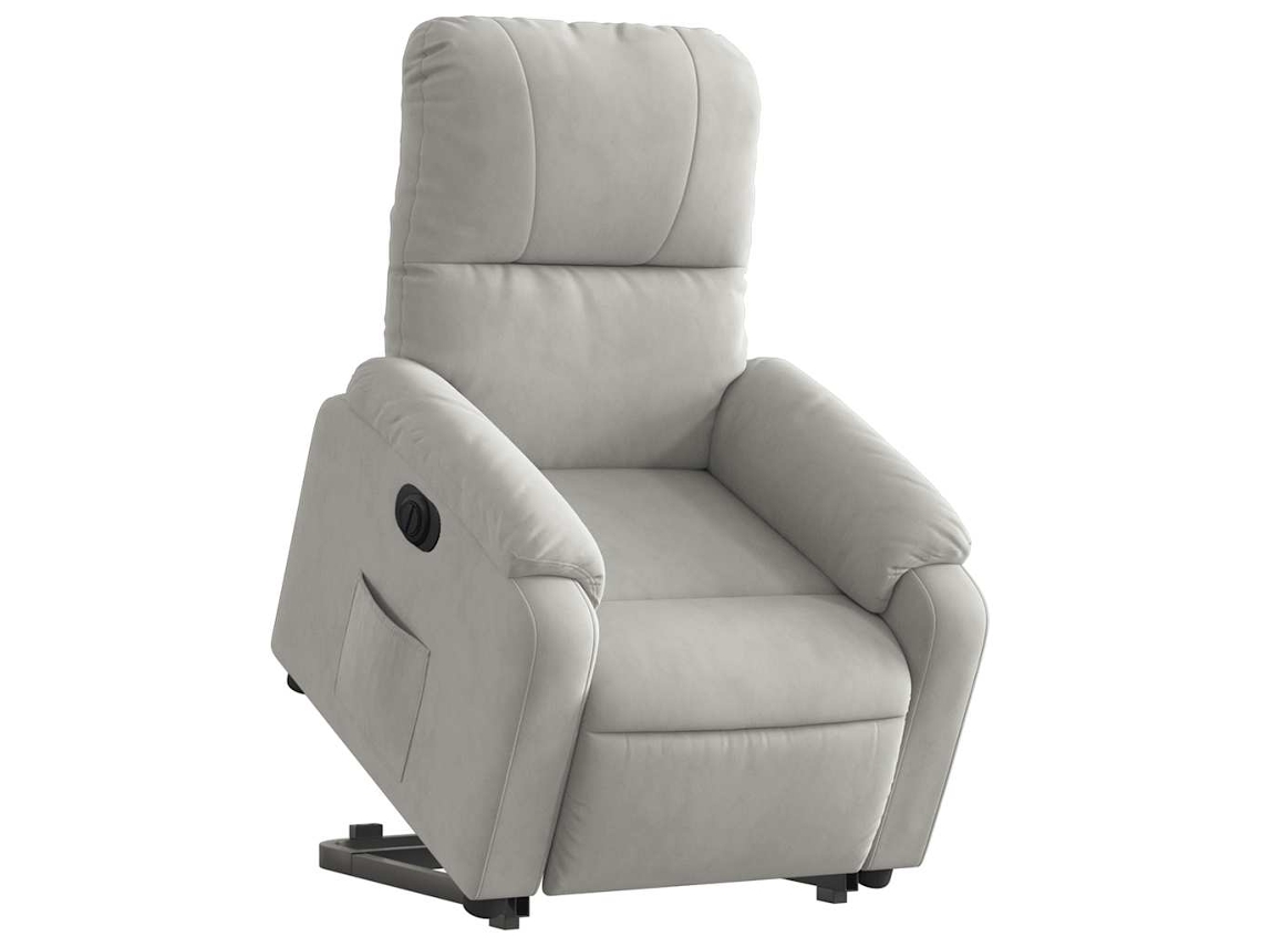 Poltrona reclinável elevatória elétrica microfibra cinza-claro