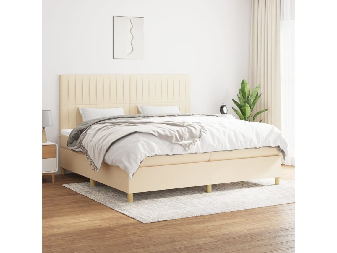 vidaXL Cama com molas/colchão 200x200 cm tecido cor creme