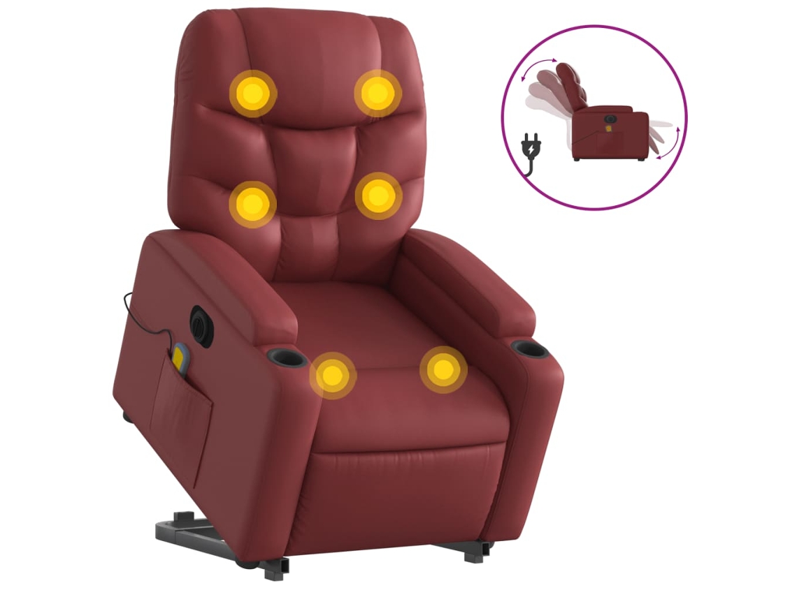 Poltrona Reclinável Elevatória Elétrica Couro Artif Vermelho-Tinto CLIC N BUY