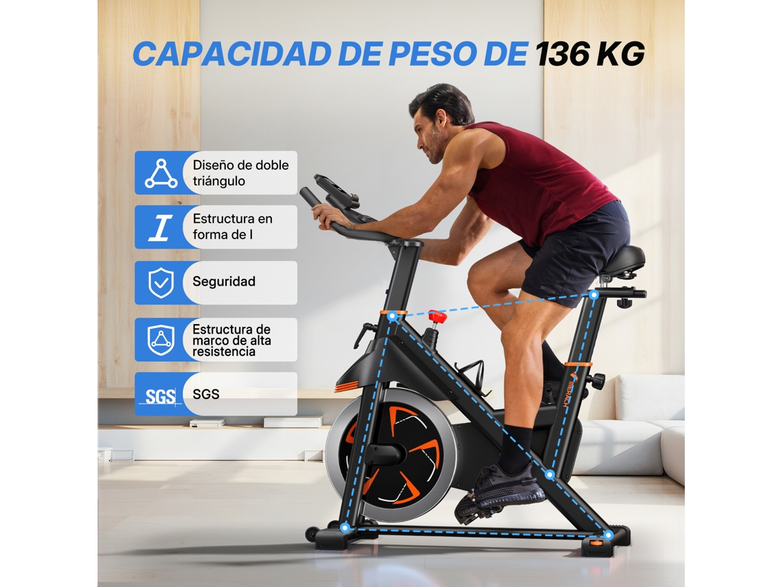 Bicicleta Magnética MERACH, 16 Níveis Resistência, Volante 6kg, LCD, Bluetooth APP, Assento e Guidão Ajustáveis, Porta-Copo, Suporte iPad
