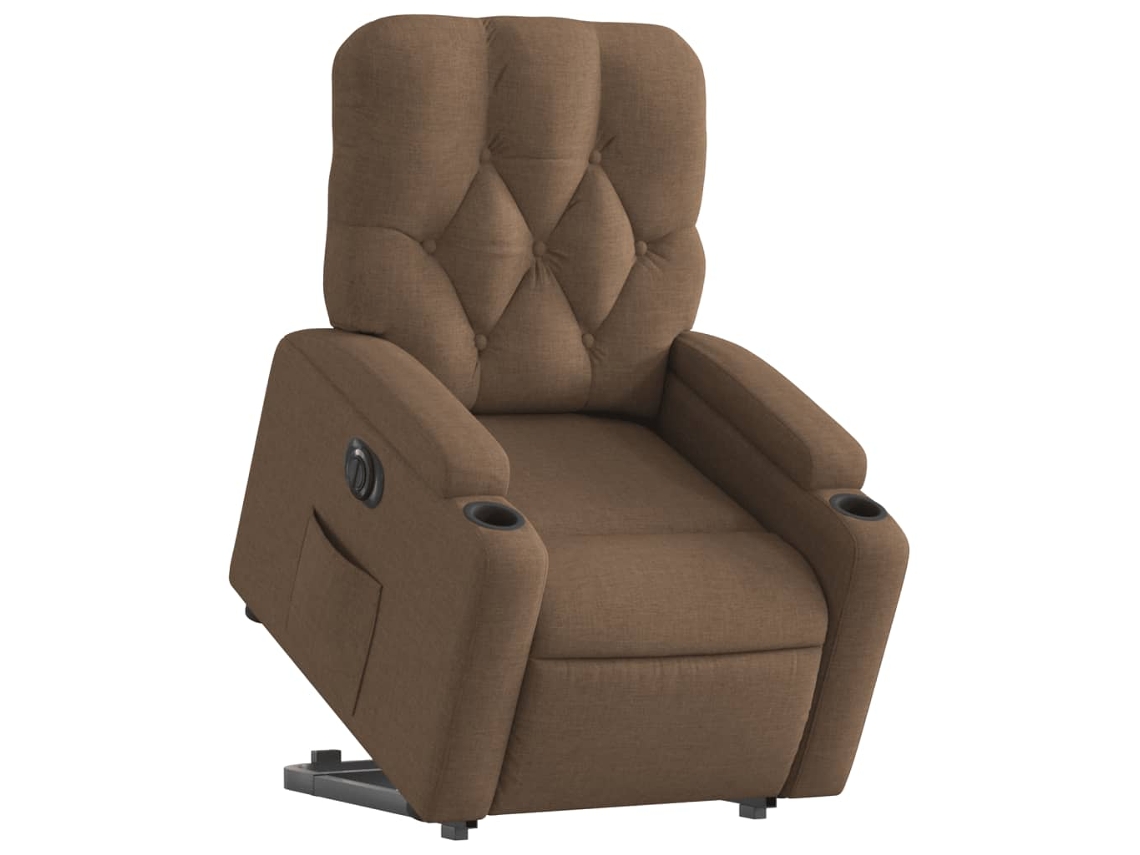 Poltrona reclinável elevatória elétrica tecido castanho