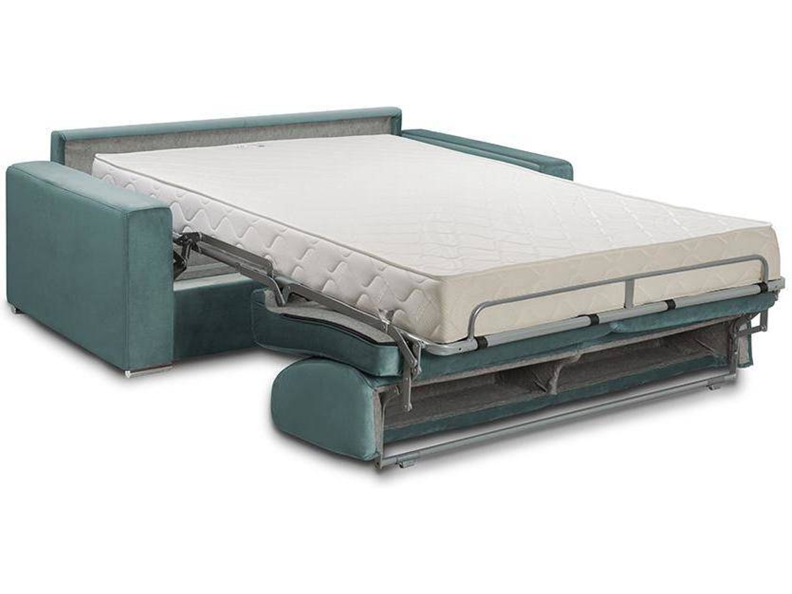 Sofá Cama Calife VENTE-UNIQUE (Verde Esmeralda - Tecido e Veludo - 170x94x85 cm/Dimensões da cama: 140-159 cm)