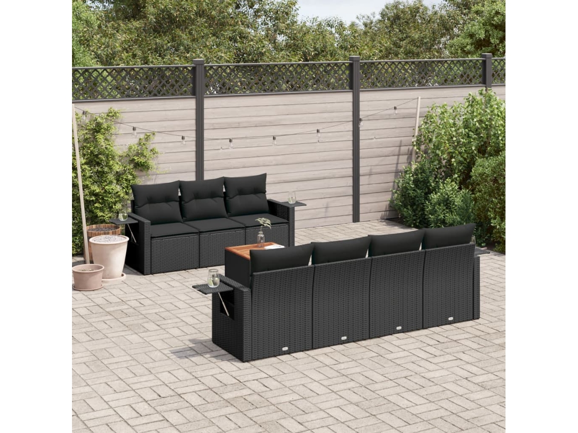 Conjunto 8 sofás de jardim VIDAXL com almofadões vime PE preto
