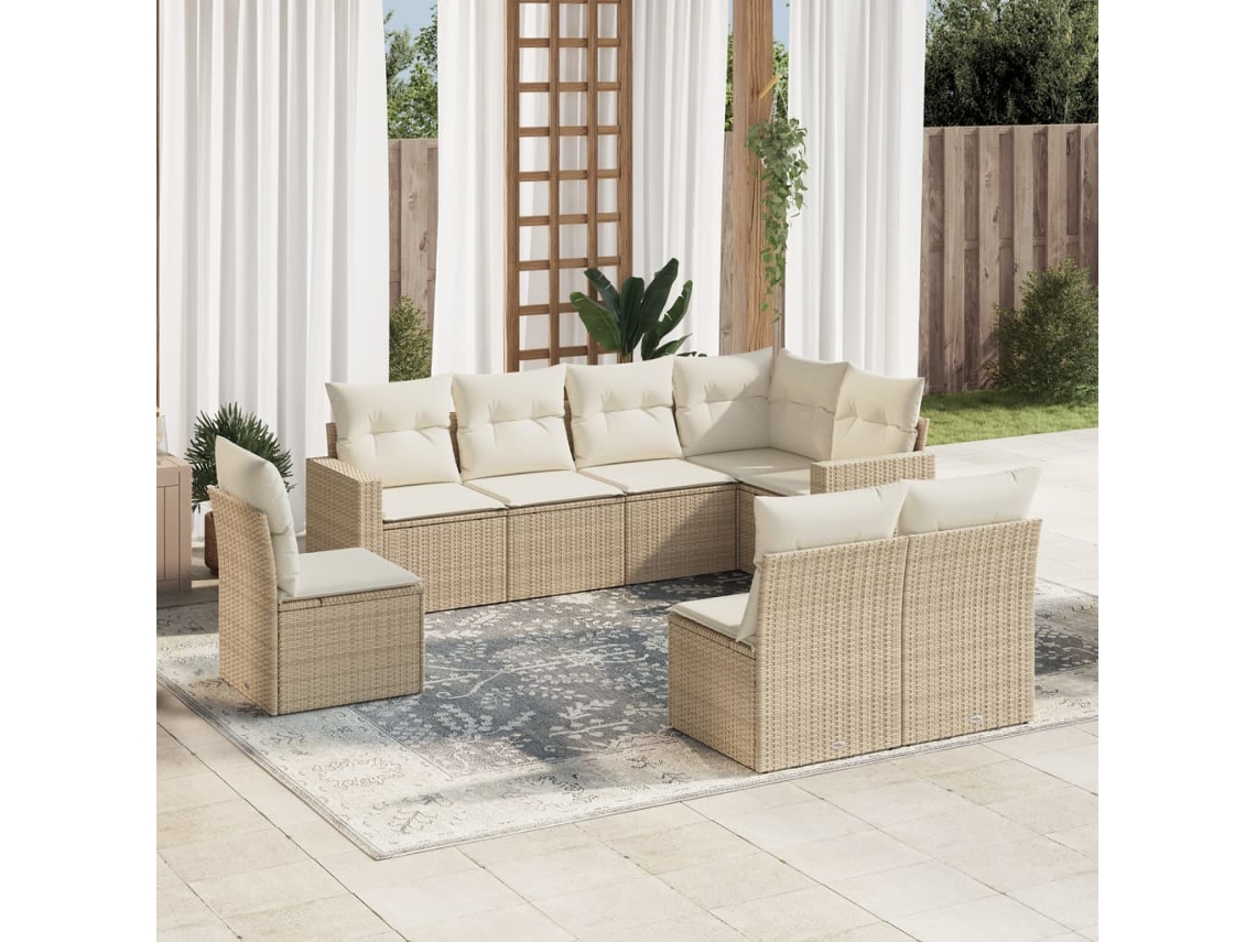 Conjunto 8 de sofás p/ jardim VIDAXL com almofadões vime PE bege