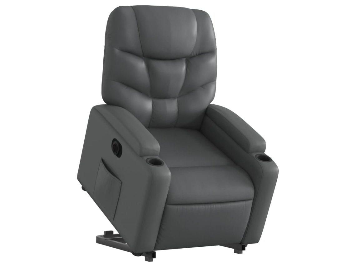 Poltrona reclinável elevatória elétrica couro artif. cinzento