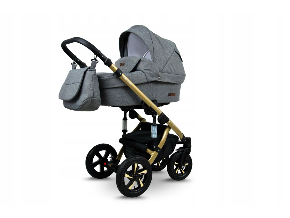 Carrinho de Bebé Multifuncional BABYLUX SKY LARK 3 Em 1 -Grey Flex GOLD FRAME - Ajustável e dobrável Construção leve em alumínio - Acessórios