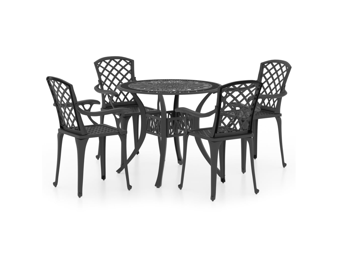 Mesa Bistrô e Cadeiras 5 Peças Alumínio Fundido Preto