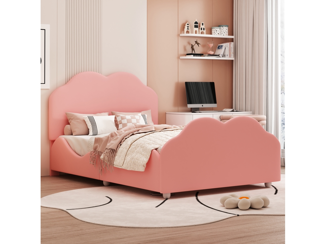Cama Estofada Para Crianças 90 X 200 Cm, Rosa