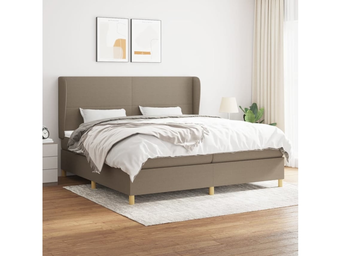 vidaXL Cama com molas/colchão 200x200 cm tecido castanho-acinzentado