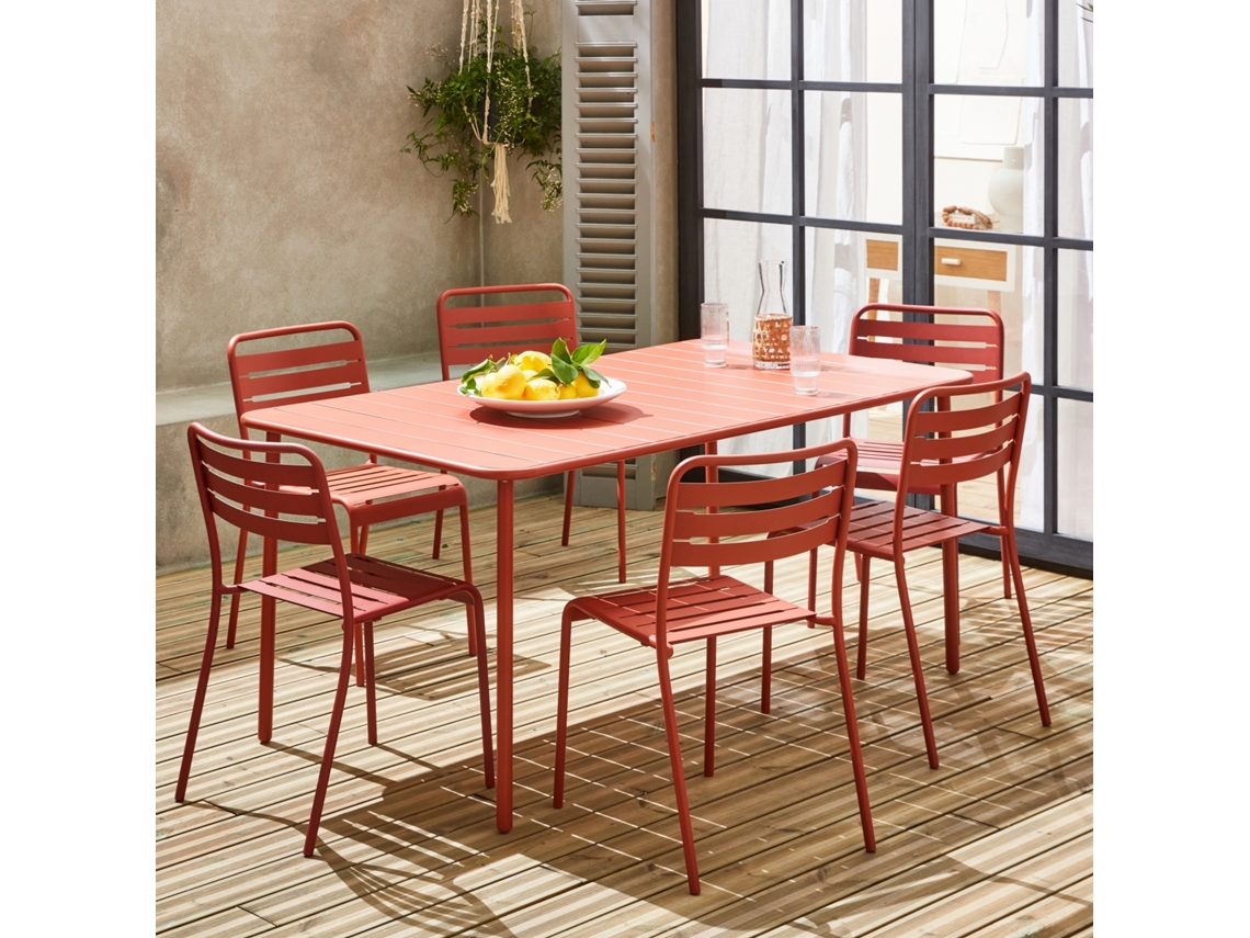 Mesa de jardim em metal com 6 cadeiras, Terra Cotta SWEEEK