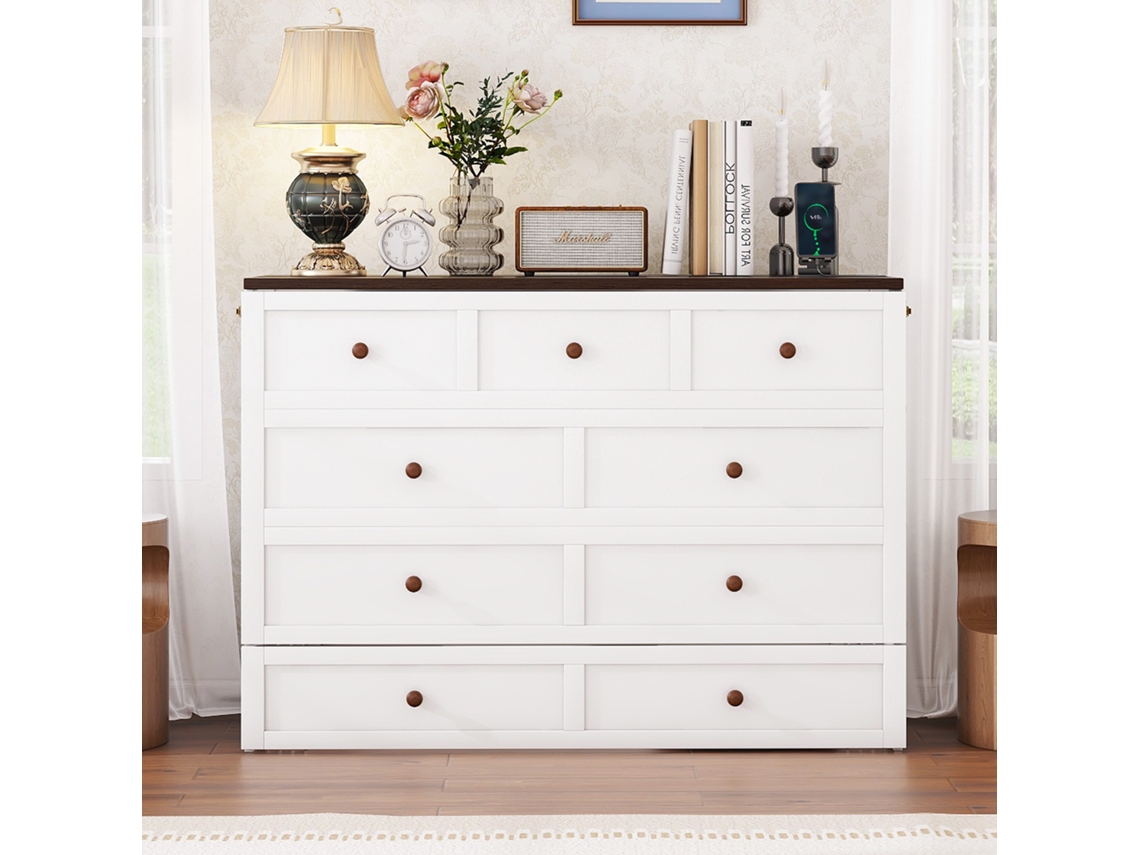 Cama Dobrável, 140 X 200, Cama Dobrável Móvel Com Gavetas Na Extremidade Da Cama E Prateleira Na Cabeceira, Com Usb E Tomada, Cama Plataforma