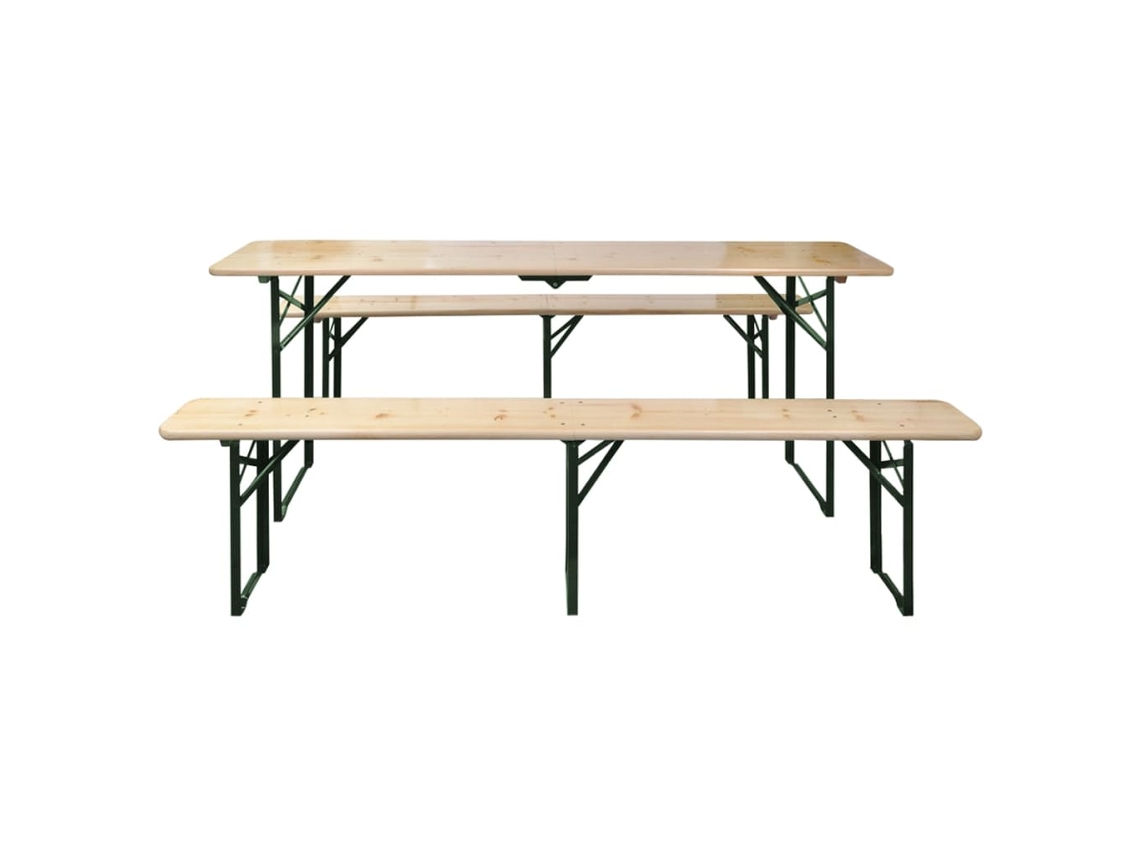 Conjunto Mesa E 2 Banquetas Dobráveis 220cm Madeira Abeto