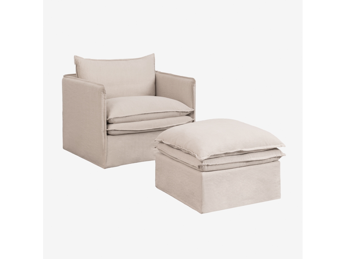Conjunto Lounge Grace Em Linho E Algodão Com Poltrona E Puff Algodão Linho Sklum