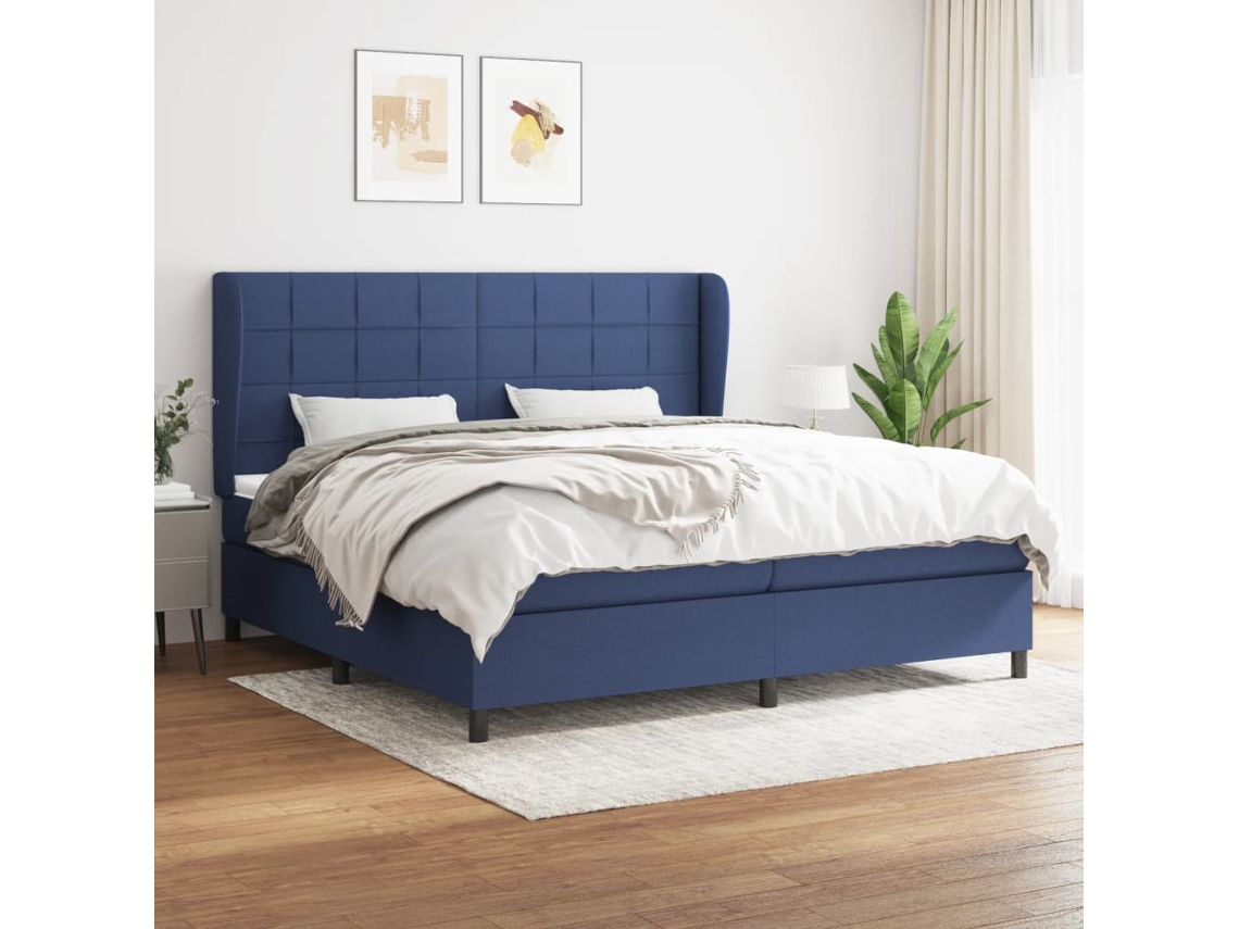 vidaXL Cama com molas/colchão 200x200 cm tecido azul
