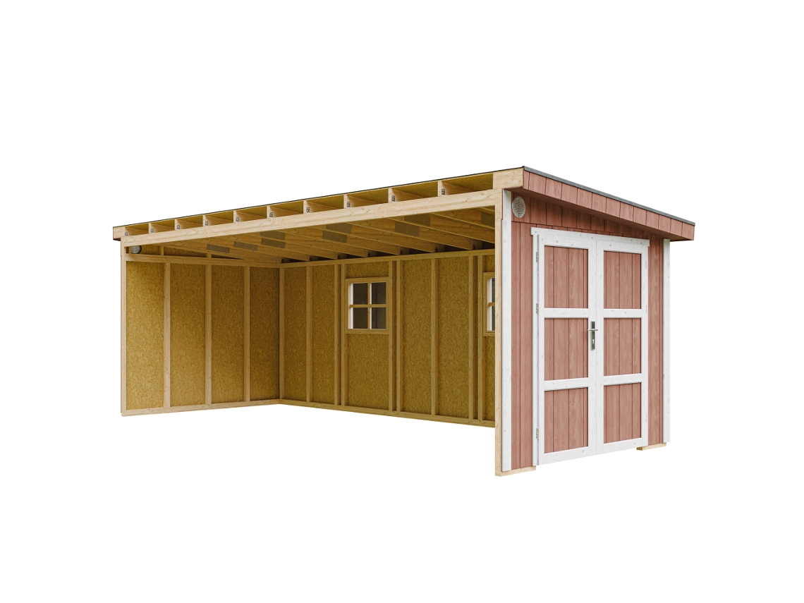 Casa De Jardim Qualidade Premium 14,3 M² A231x248x648 Cm Sem Piso E Parede Lateral Timbela M941b Redwood Red