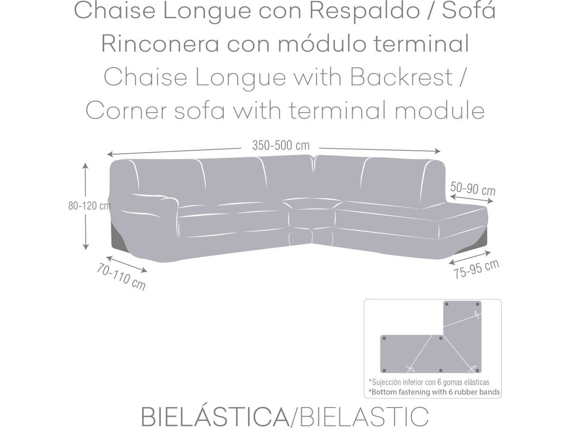 Capa de sofá Tecido Elástico para Chaise Longue MILICA com Encosto e Orientação Direita Cinza
