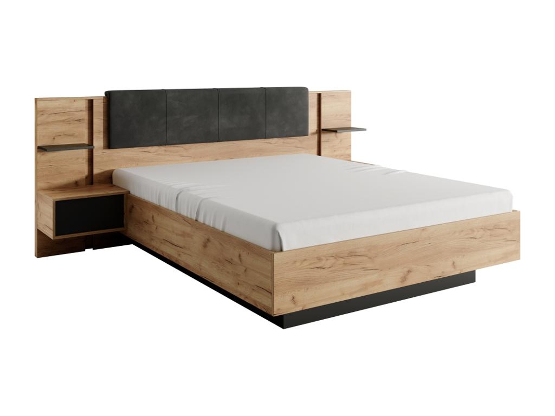 Cama com cofre ELYNIA VENTE-UNIQUE Cinza antracite, Natural claro 140x190 cm - Sem colchão - Com sommier