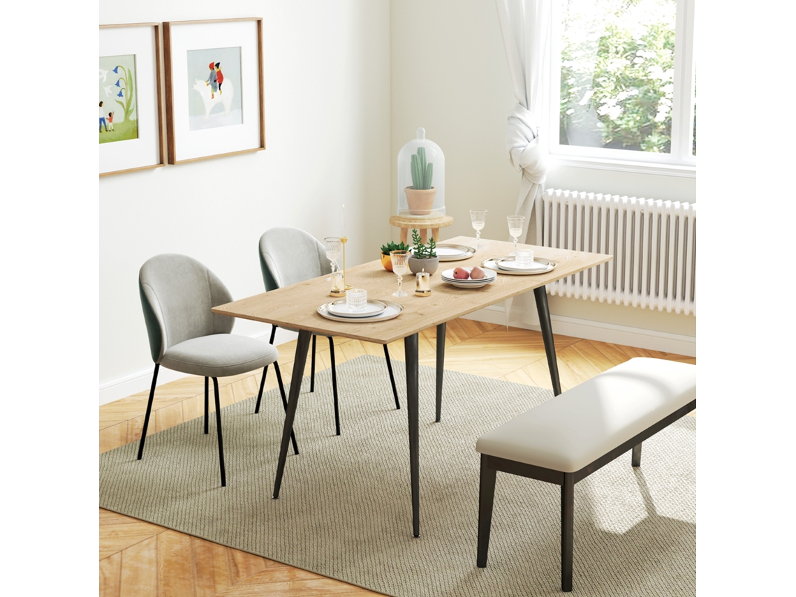 Mesa De Jantar Retangular Extensível Para 6 8 Pessoas, Pernas De Aço, Acabamento Natural Pangshiyuan (120/160x75cm)