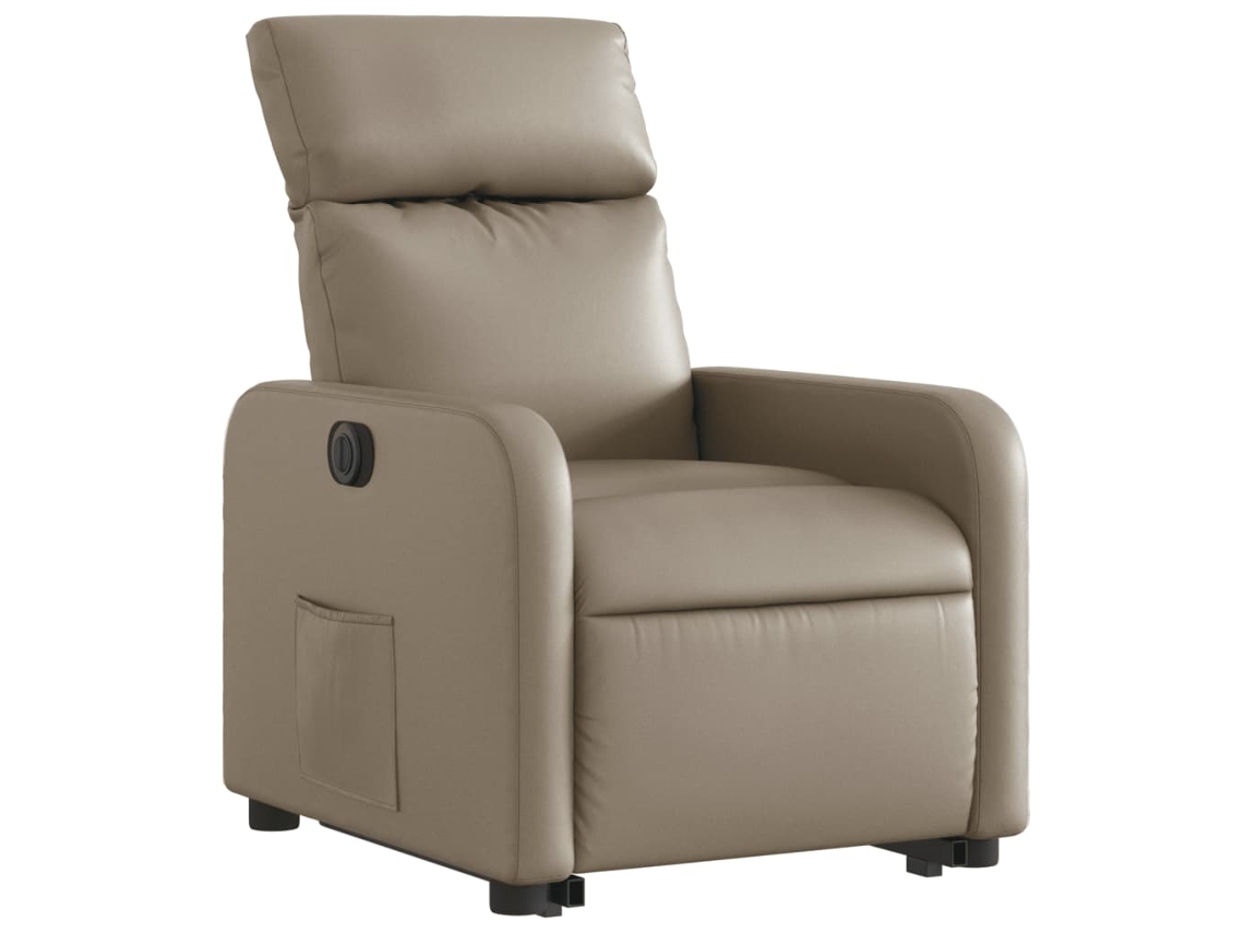 Poltrona reclinável elevatória elétrica couro artif. cappuccino
