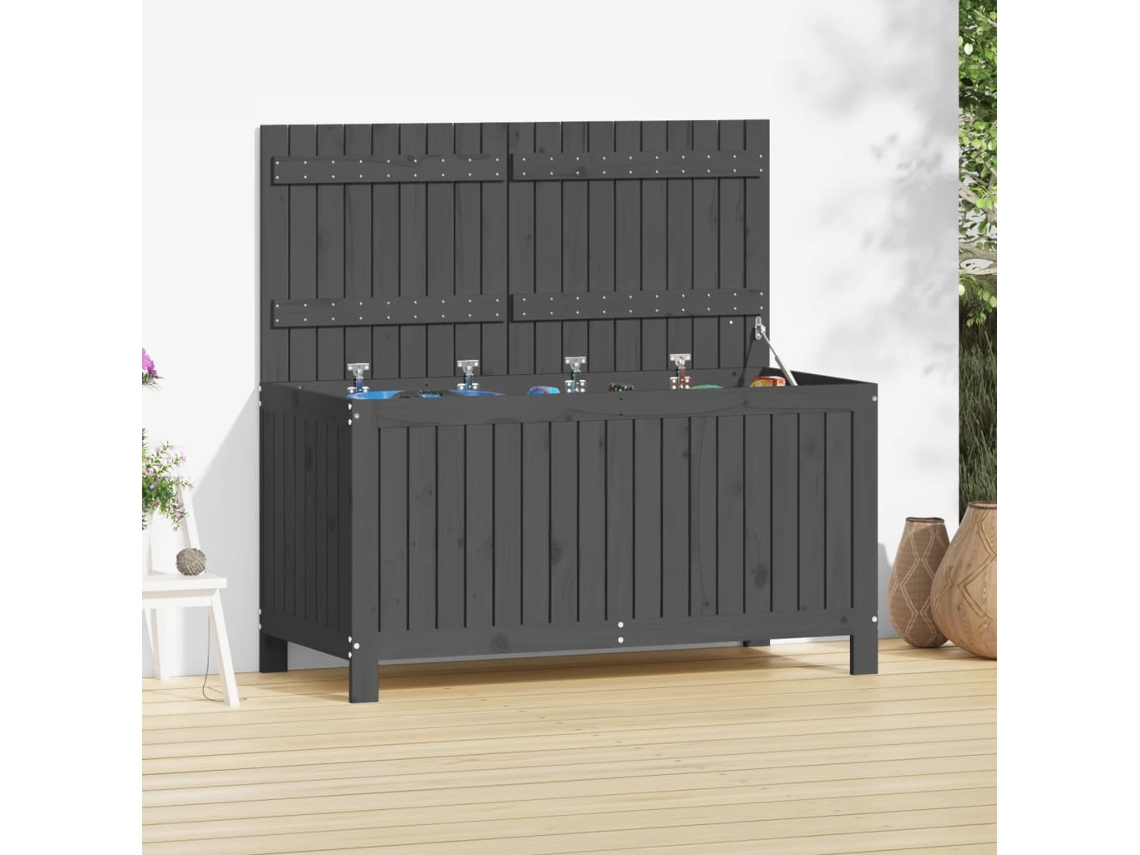 Caixa de Armazenamento VIDAXL Cinzento Madeira de Pinho (121x55x64 cm)