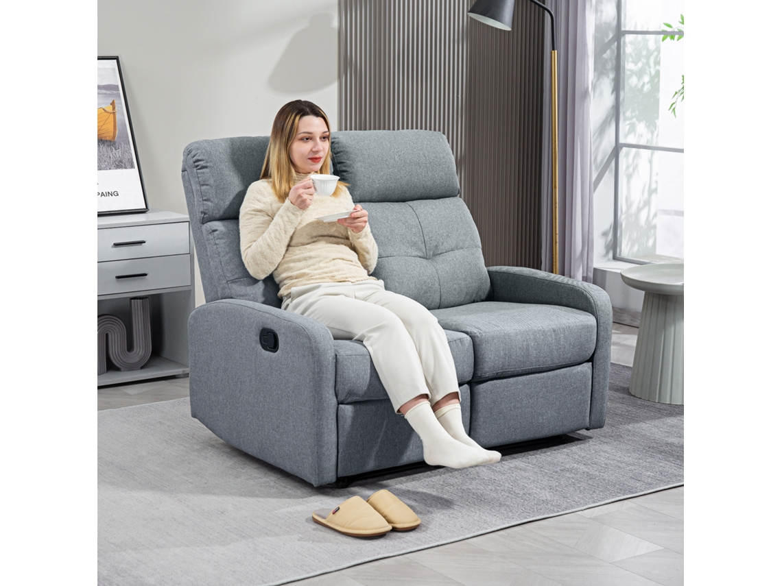 Sofá De 2 Lugares Reclinável Poliéster E Metal Cor Gris 118x95x101 Cm Homcom