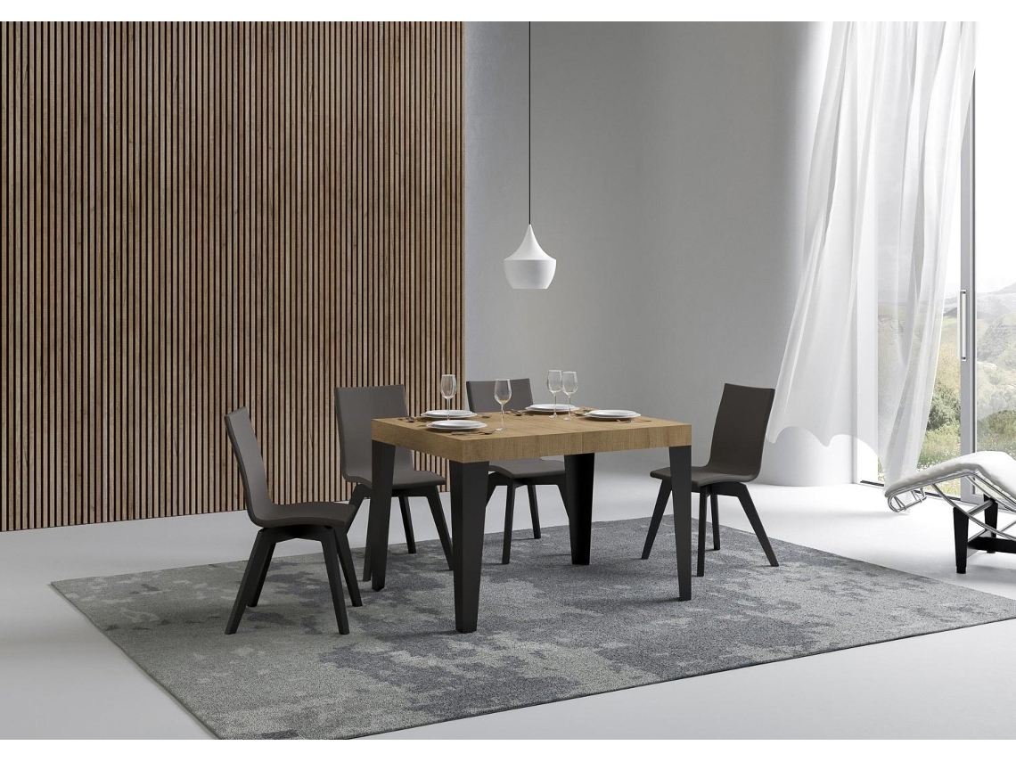 Mesa de Jantar Extensível 80X120/204 Cm Flame Carvalho Natural Quadro Antracite
