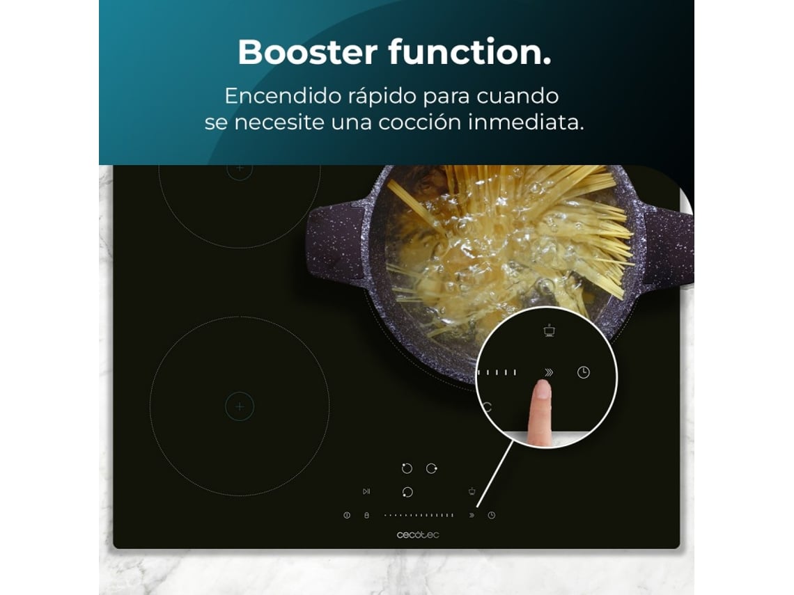 Placa de Indução de 3 Zonas 9 Níveis Potência Máxima de 7200 W e Invisible Touch Slider Control CECOTEC