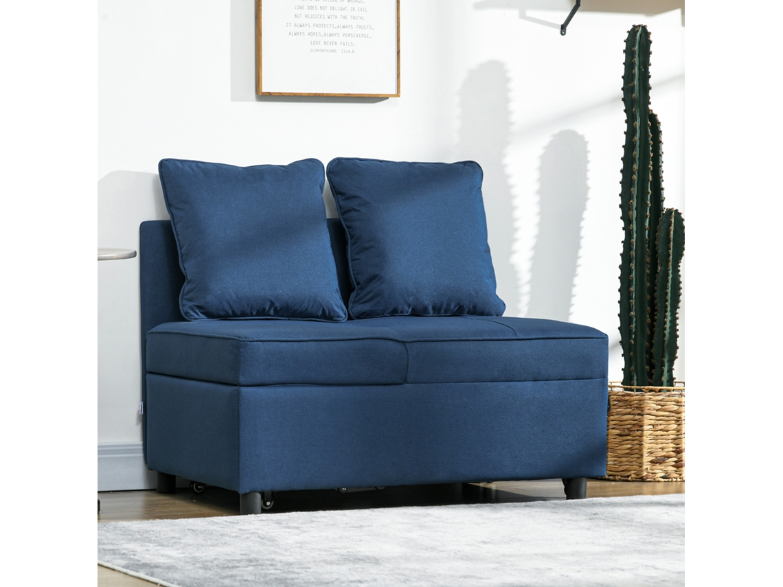 Sofá Cama Individual Madeira e Poliéster cor Azul 65x98x69 cm HOMCOM