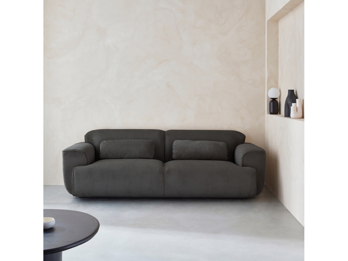 Sofá De Bombazina Em Tecido Veludo Ondulado Fino, 3 Lugares, Cinza Escuro Sweeek