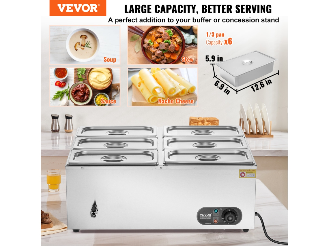 Frigideira Elétrica Aquecedora de Alimentos VEVOR 6 X 5 Quartos 691 X 626 X 260 Mm