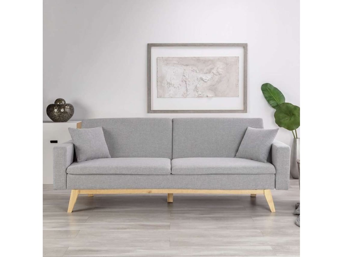 Sofá-Cama 3 Lugares NALUI Reine (206 x 74 x 83 cm - Cinzento)