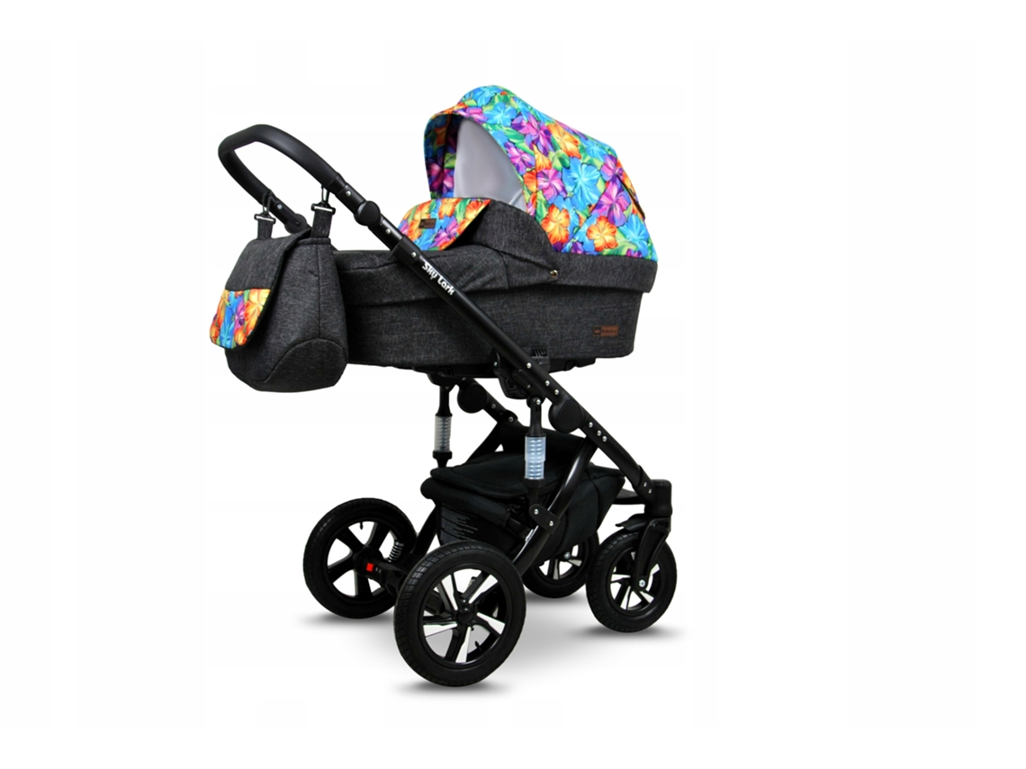 Carrinho de Bebé Multifuncional BABYLUX SKY LARK 3 Em 1 -Paint Flowers BLACK FRAME - Ajustável e dobrável Construção leve em alumínio - Acessórios