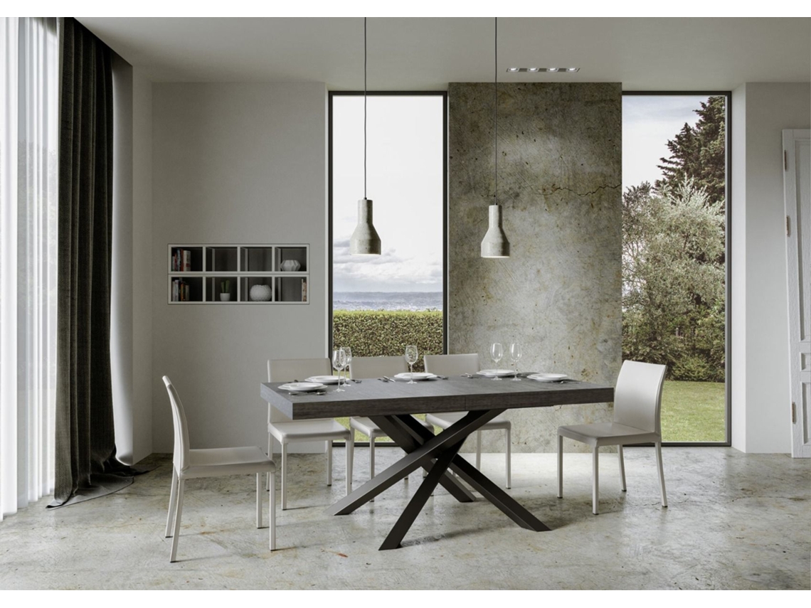 Mesa de Jantar Extensível 90X180/284 Cm Volantis Premium Cimento Quadro Antracite ITAMOBY