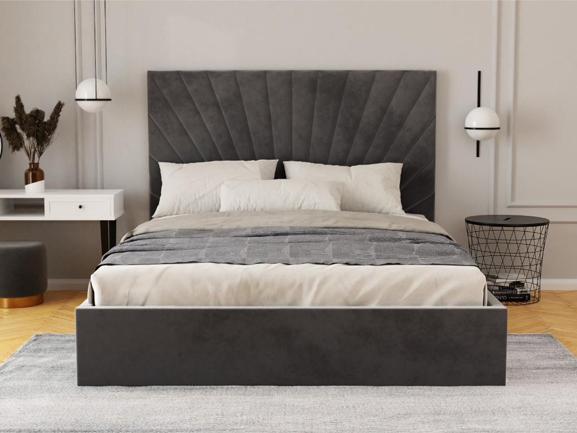 Cama com cofre RILIODA PASCAL MORABITO Cinza antracite 140x190 cm - Com colchão - Com sommier