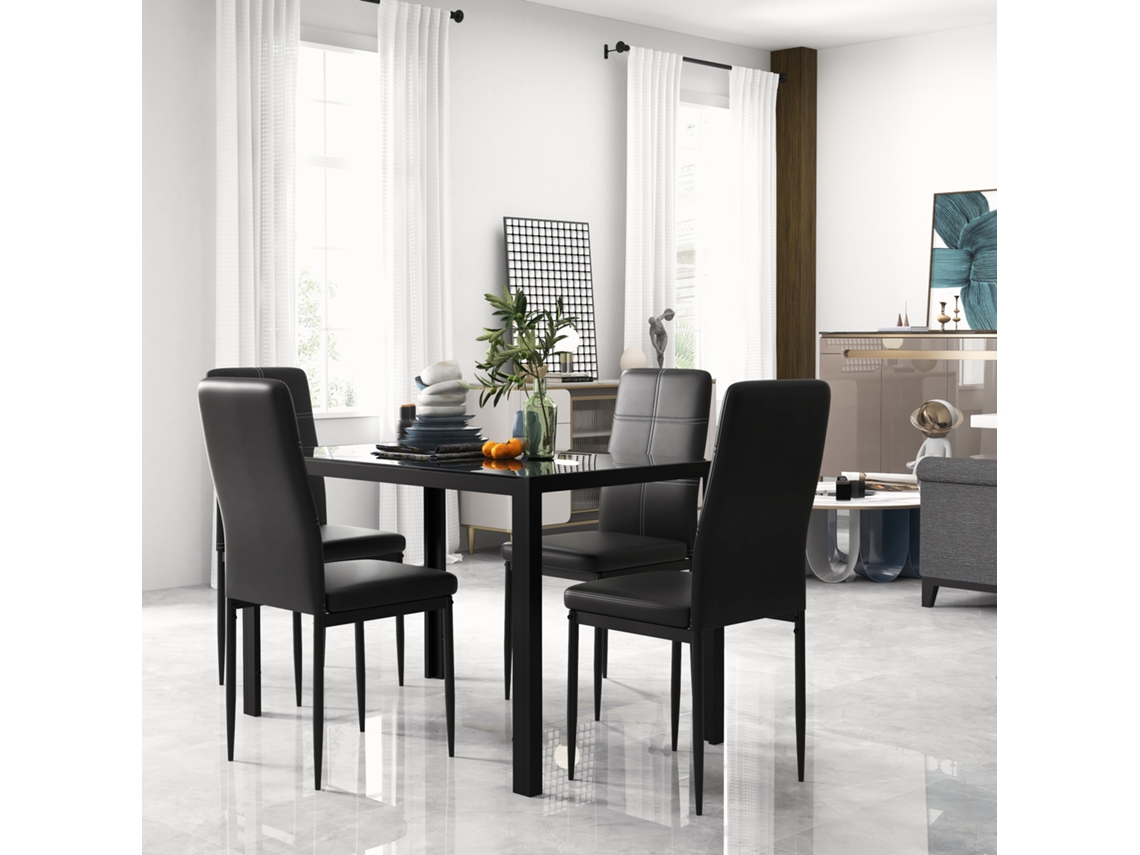 Conjunto de Refeição Vidro, Metal, PU e Espuma cor Negro 120x70x75 cm HOMCOM