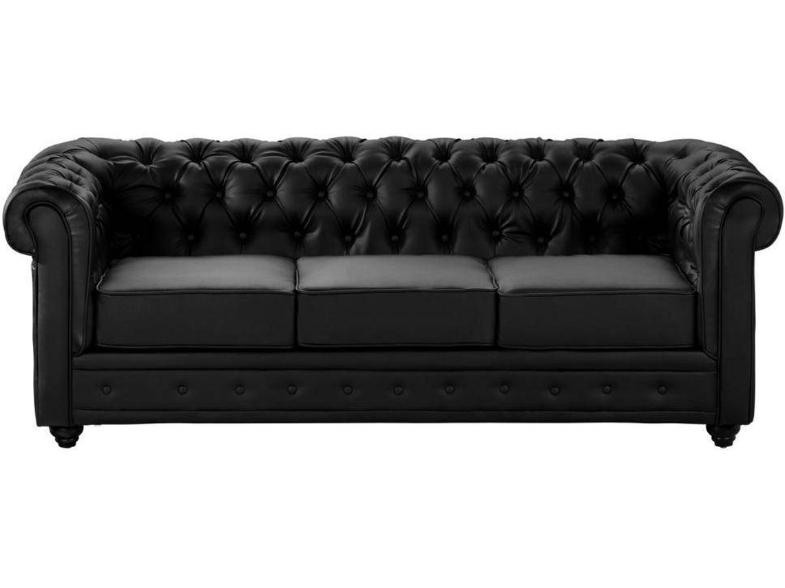 Sofá Fixo Chesterfield VENTE-UNIQUE (Preto - Pele sintética - 205x88x72 cm)