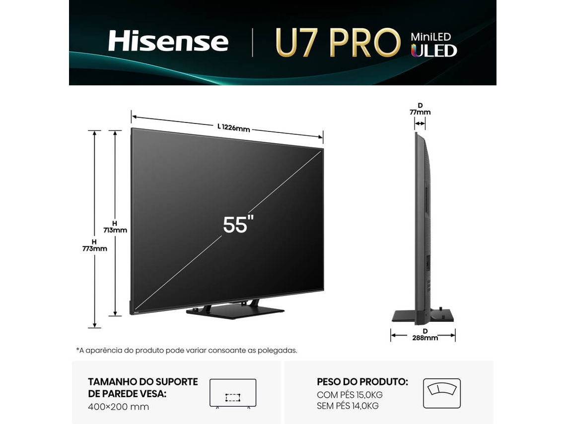 TV HISENSE 55U7Q PRO (Mini LED 165Hz - 55'' - 139 cm - 4k Ultra HD - Smart TV)