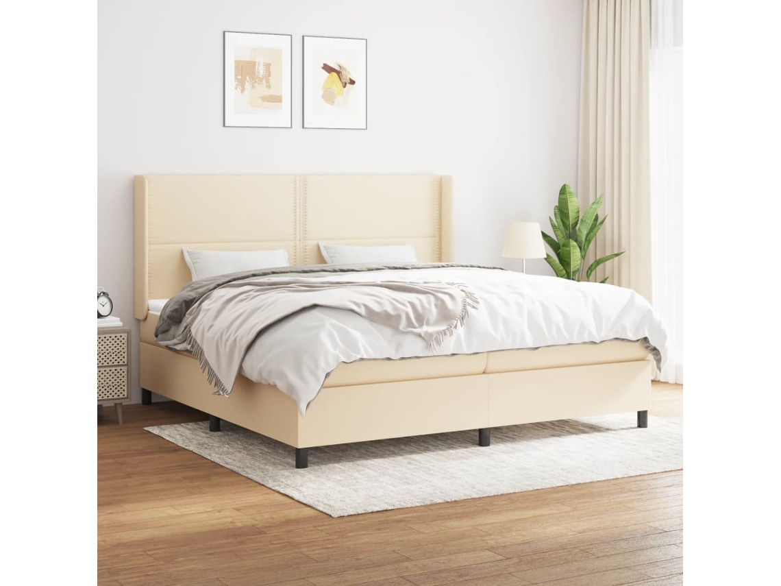 vidaXL Cama com molas/colchão 200x200 cm tecido cor creme