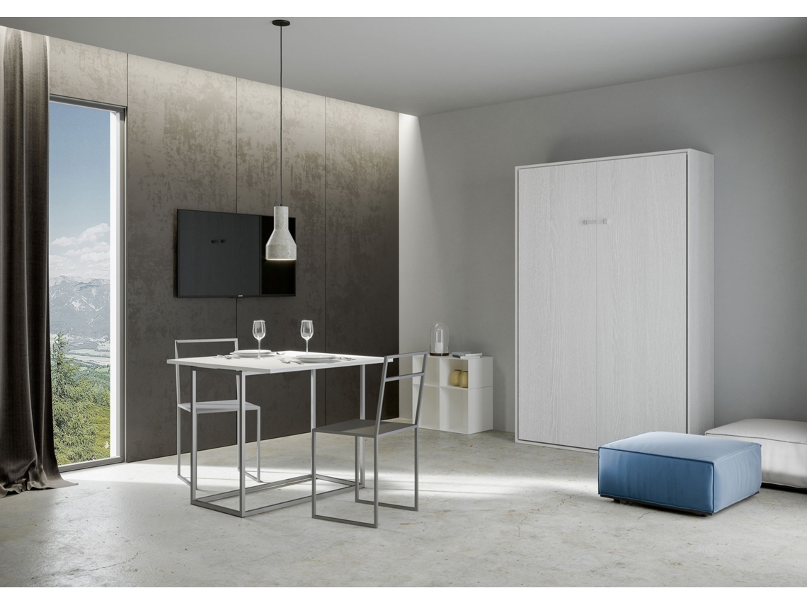 Cama Abatível 140 Vertical ITAMOBY Kentaro (154 x 39 x 210 cm - Painéis em Melamina - Freixo Branco)