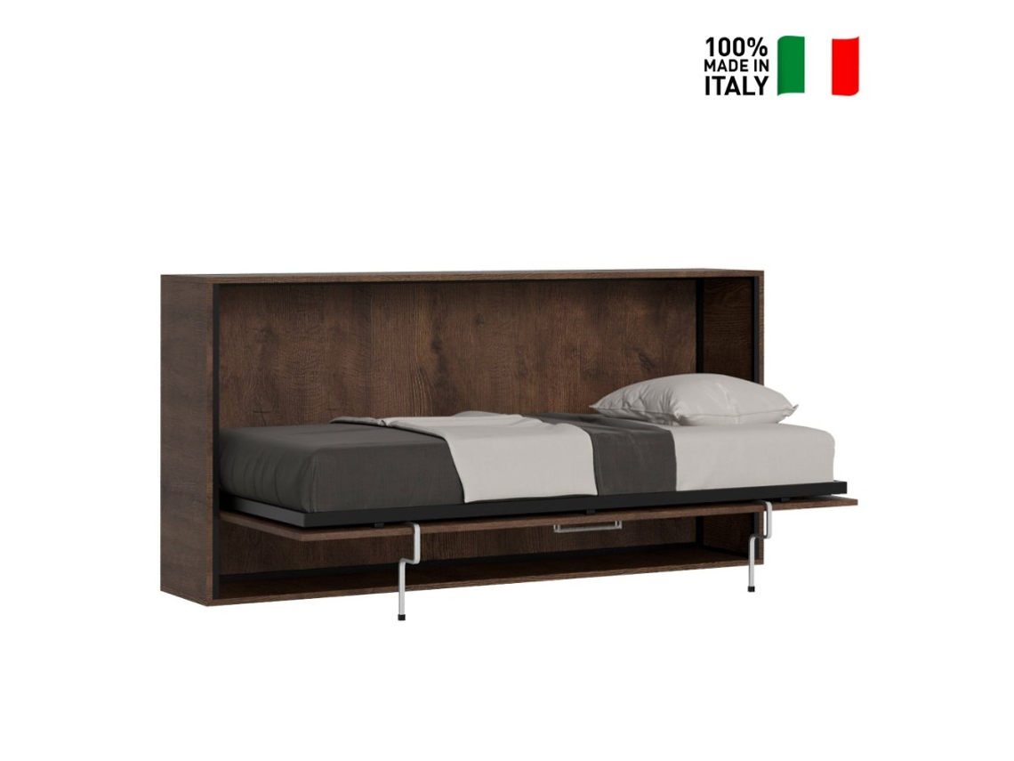 Cama dobrável horizontal, colchão 85x185cm em madeira de nogueira Kando MNC