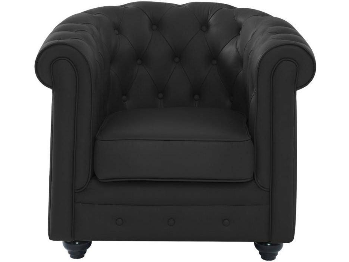 Poltrona Clássica Chesterfield VENTE-UNIQUE (Preto - Pele - 82x78x72 cm)