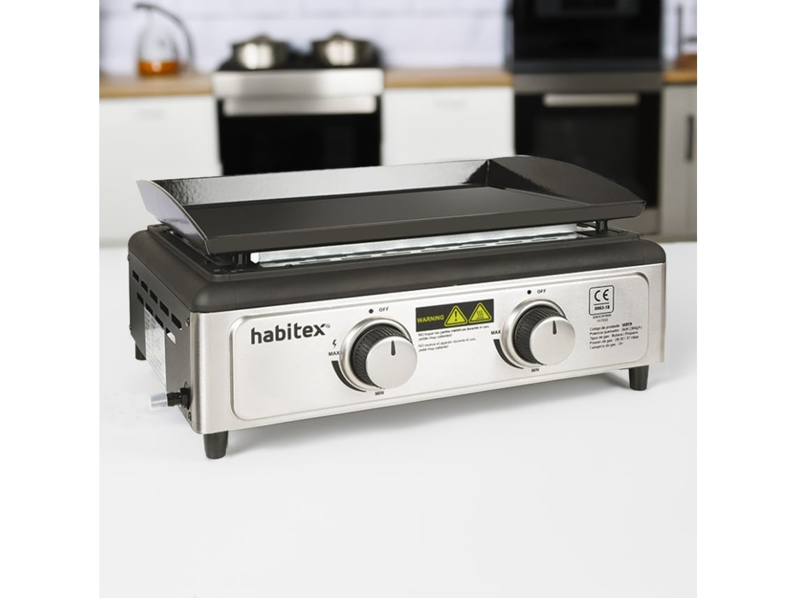 Chapa a Gás HABITEX Bontempo 50 51x43x23 cm Ignição Eletrónica 2 Queimadores de 2,5 kW cada Bandeja Removível